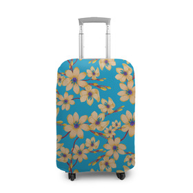 Чехол для чемодана 3D с принтом Иксии на голубом фоне , 86% полиэфир, 14% спандекс | двустороннее нанесение принта, прорези для ручек и колес | 8 марта | flowers | summer | весна | желтый | иксии | лето | праздник | природа | растения | цветы