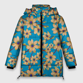 Женская зимняя куртка 3D с принтом Иксии на голубом фоне , верх — 100% полиэстер; подкладка — 100% полиэстер; утеплитель — 100% полиэстер | длина ниже бедра, силуэт Оверсайз. Есть воротник-стойка, отстегивающийся капюшон и ветрозащитная планка. 

Боковые карманы с листочкой на кнопках и внутренний карман на молнии | 8 марта | flowers | summer | весна | желтый | иксии | лето | праздник | природа | растения | цветы