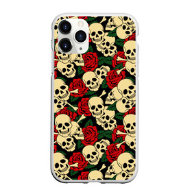 Чехол для iPhone 11 Pro матовый с принтом Черепки с Розами , Силикон |  | Тематика изображения на принте: skulls | xo | букет | градиент | животные | кости | мозги | паттерн | полосы | природа | розы | скелет | текстура | узор | хо | цветы | черепа | черный | яркий