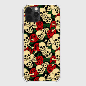 Чехол для iPhone 12 Pro Max с принтом Черепки с Розами , Силикон |  | Тематика изображения на принте: skulls | xo | букет | градиент | животные | кости | мозги | паттерн | полосы | природа | розы | скелет | текстура | узор | хо | цветы | черепа | черный | яркий