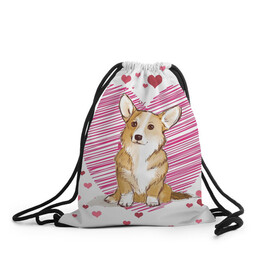 Рюкзак-мешок 3D с принтом Корги , 100% полиэстер | плотность ткани — 200 г/м2, размер — 35 х 45 см; лямки — толстые шнурки, застежка на шнуровке, без карманов и подкладки | dog | для девушек | дог | животные | корги | пес | розовый | сердечки | собака