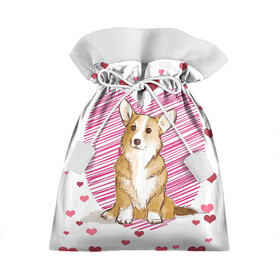 Подарочный 3D мешок с принтом Корги , 100% полиэстер | Размер: 29*39 см | dog | для девушек | дог | животные | корги | пес | розовый | сердечки | собака