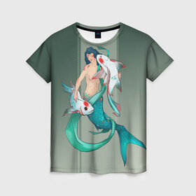 Женская футболка 3D с принтом Русалочий гороскоп - Рыбы , 100% полиэфир ( синтетическое хлопкоподобное полотно) | прямой крой, круглый вырез горловины, длина до линии бедер | гороскоп | знак | зодиак | русалка | рыба | рыбы | символ