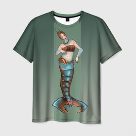 Мужская футболка 3D с принтом Русалочий гороскоп - Рак , 100% полиэфир | прямой крой, круглый вырез горловины, длина до линии бедер | гороскоп | знак | зодиак | краб | рак | русалка