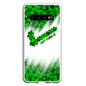 Чехол для Samsung Galaxy S10 с принтом JUST FARM IT , Силикон | Область печати: задняя сторона чехла, без боковых панелей | minecraft | алекс | белый | блоки | ведьма | взрывчатка | визера | волк | гаст | добывать | дракон | зеленый куб | зомби | игра | крафт | крипер | кубики | лошадка | майн | майнкрафт | манкрафт | овечка | оцелот