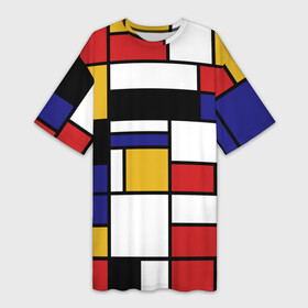 Платье-футболка 3D с принтом Color blocking ,  |  | geometry | retro | retro style | stripes | urban | vintage | абстракция | винтаж | геометрические | геометрия | городской | девяностые | искусство | клетка | колор блок | линии | мондриан | полосатый | полоска | полосы