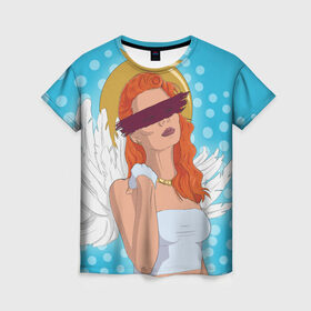 Женская футболка 3D с принтом Angel , 100% полиэфир ( синтетическое хлопкоподобное полотно) | прямой крой, круглый вырез горловины, длина до линии бедер | pop art | popart | ангел | девушка | зима | крылья | нимб | поп арт | рождественский ангел | рыжая девушка