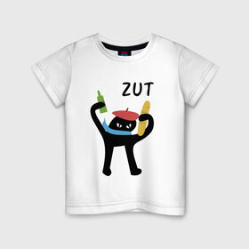 Детская футболка хлопок с принтом Французский ъуъ , 100% хлопок | круглый вырез горловины, полуприлегающий силуэт, длина до линии бедер | багет | голуби | кот | любовь | франция | эйфелева башня