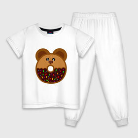 Детская пижама хлопок с принтом Пончик - мишка , 100% хлопок |  брюки и футболка прямого кроя, без карманов, на брюках мягкая резинка на поясе и по низу штанин
 | еда | кекс | мишка | пирог | пончик | сладости | шоколад