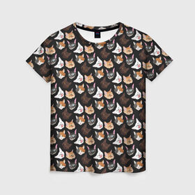 Женская футболка 3D с принтом Много котов , 100% полиэфир ( синтетическое хлопкоподобное полотно) | прямой крой, круглый вырез горловины, длина до линии бедер | cat. кошаки | домашние животные | животные | звери | кат | кот | коты | кошак | кошечка | кошки | милый кот | морды | уши | ушки
