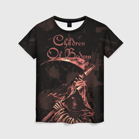 Женская футболка 3D с принтом Children of Bodom Reaper , 100% полиэфир ( синтетическое хлопкоподобное полотно) | прямой крой, круглый вырез горловины, длина до линии бедер | children of bodom | дети озера бодом | дэт метал | жнец | коса | череп