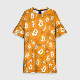 Детское платье 3D с принтом Я БИТКОИН / I AM BITCOIN , 100% полиэстер | прямой силуэт, чуть расширенный к низу. Круглая горловина, на рукавах — воланы | Тематика изображения на принте: bitcoin | btc | биткоин | валюта | деньги | криптовалюта