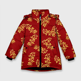 Зимняя куртка для девочек 3D с принтом Золотые веточки на красном , ткань верха — 100% полиэстер; подклад — 100% полиэстер, утеплитель — 100% полиэстер. | длина ниже бедра, удлиненная спинка, воротник стойка и отстегивающийся капюшон. Есть боковые карманы с листочкой на кнопках, утяжки по низу изделия и внутренний карман на молнии. 

Предусмотрены светоотражающий принт на спинке, радужный светоотражающий элемент на пуллере молнии и на резинке для утяжки. | 8 марта | flowers | summer | весна | веточки | золотой | лето | праздник | природа | растения | узор