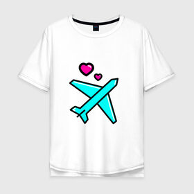 Мужская футболка хлопок Oversize с принтом Влюбленный самолет , 100% хлопок | свободный крой, круглый ворот, “спинка” длиннее передней части | 14 февраля | 8 марта | влюбленные | любовь | путешествие. | самолет