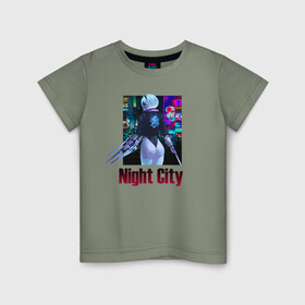 Детская футболка хлопок с принтом Night City | Nier: automata , 100% хлопок | круглый вырез горловины, полуприлегающий силуэт, длина до линии бедер | armband. | girl | samurai | weapon | девушка | оружие | повязка | самурай