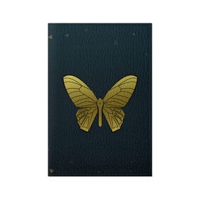 Обложка для паспорта матовая кожа с принтом Butterfly , натуральная матовая кожа | размер 19,3 х 13,7 см; прозрачные пластиковые крепления | Тематика изображения на принте: бабочка | геомеирический | золотой | темный фон