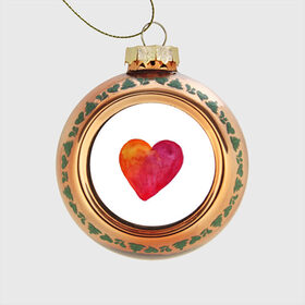 Стеклянный ёлочный шар с принтом Акварельное сердце , Стекло | Диаметр: 80 мм | день валентина | любовь | парные | сердца