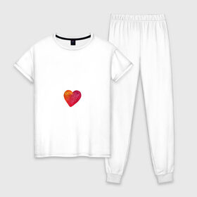 Женская пижама хлопок с принтом Акварельное сердце , 100% хлопок | брюки и футболка прямого кроя, без карманов, на брюках мягкая резинка на поясе и по низу штанин | день валентина | любовь | парные | сердца