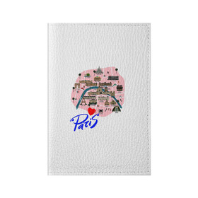 Обложка для паспорта матовая кожа с принтом Париж , натуральная матовая кожа | размер 19,3 х 13,7 см; прозрачные пластиковые крепления | Тематика изображения на принте: paris | достопримечательности | карта | париж | путешествия | франция | эйфелева башня | я люблю париж