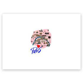 Поздравительная открытка с принтом Париж , 100% бумага | плотность бумаги 280 г/м2, матовая, на обратной стороне линовка и место для марки
 | paris | достопримечательности | карта | париж | путешествия | франция | эйфелева башня | я люблю париж