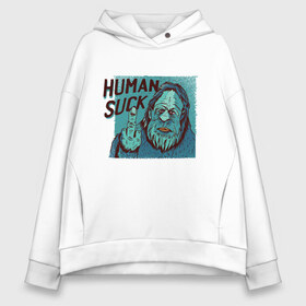 Женское худи Oversize хлопок с принтом Human Suck , френч-терри — 70% хлопок, 30% полиэстер. Мягкий теплый начес внутри —100% хлопок | боковые карманы, эластичные манжеты и нижняя кромка, капюшон на магнитной кнопке | bigfoot | funny | harry | hendersons | parody | yeti | бигфут | гарри | жест | йети | обращение | отвали | отстой | пародия | прикол | снежный человек | средний палец | хендерсоны | хэндерсоны | человеч