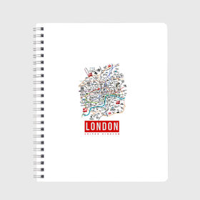 Тетрадь с принтом Лондон , 100% бумага | 48 листов, плотность листов — 60 г/м2, плотность картонной обложки — 250 г/м2. Листы скреплены сбоку удобной пружинной спиралью. Уголки страниц и обложки скругленные. Цвет линий — светло-серый
 | Тематика изображения на принте: london | англия | биг бен | великобритания | достопримечательности | карта | лондон | путешествия | я люблю лондон
