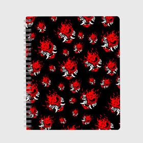 Тетрадь с принтом SAMURAI 2077 PATTERN , 100% бумага | 48 листов, плотность листов — 60 г/м2, плотность картонной обложки — 250 г/м2. Листы скреплены сбоку удобной пружинной спиралью. Уголки страниц и обложки скругленные. Цвет линий — светло-серый
 | Тематика изображения на принте: 2019 | cd project red | cyberpunk 2077 | cyberpunk fashion | hacker | keanu reeves | maelstrom | militech | night city | quadra | samurai | samurai cyberpunk 2077 | sci fi | trauma team | v | ви | киану ривз | киберпанк 2077 | логотип | роб