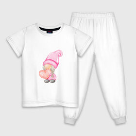 Детская пижама хлопок с принтом Гномик-девочка , 100% хлопок |  брюки и футболка прямого кроя, без карманов, на брюках мягкая резинка на поясе и по низу штанин
 | Тематика изображения на принте: влюбленные | гномик | день валентина | парные | парочки | розовый | сердечко | шарик