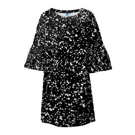 Детское платье 3D с принтом Черно- белое , 100% полиэстер | прямой силуэт, чуть расширенный к низу. Круглая горловина, на рукавах — воланы | Тематика изображения на принте: капли | краска | кружочки | минимализм | точки