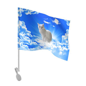 Флаг для автомобиля с принтом Кот в облаках , 100% полиэстер | Размер: 30*21 см | animals | cat | kitty | ангел | белый кот | блики | взгляд кота | глаза кота | животные | киска | кот | котейка | котенок | котик | кошак | кошка | лучи | мордочка | небесный | небо | облака | пейзаж | питомец