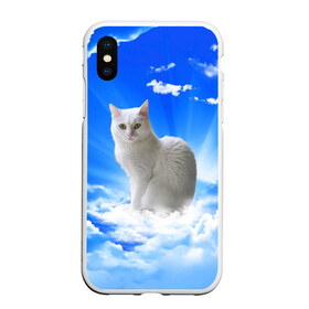 Чехол для iPhone XS Max матовый с принтом Кот в облаках , Силикон | Область печати: задняя сторона чехла, без боковых панелей | Тематика изображения на принте: animals | cat | kitty | ангел | белый кот | блики | взгляд кота | глаза кота | животные | киска | кот | котейка | котенок | котик | кошак | кошка | лучи | мордочка | небесный | небо | облака | пейзаж | питомец