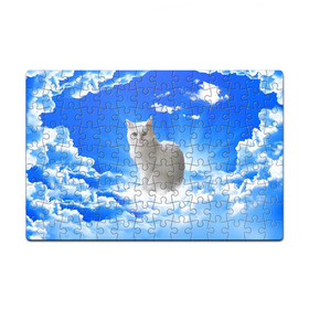 Пазл магнитный 126 элементов с принтом Кот в облаках , полимерный материал с магнитным слоем | 126 деталей, размер изделия —  180*270 мм | animals | cat | kitty | ангел | белый кот | блики | взгляд кота | глаза кота | животные | киска | кот | котейка | котенок | котик | кошак | кошка | лучи | мордочка | небесный | небо | облака | пейзаж | питомец