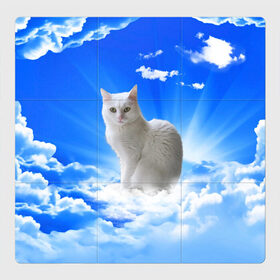 Магнитный плакат 3Х3 с принтом Кот в облаках , Полимерный материал с магнитным слоем | 9 деталей размером 9*9 см | animals | cat | kitty | ангел | белый кот | блики | взгляд кота | глаза кота | животные | киска | кот | котейка | котенок | котик | кошак | кошка | лучи | мордочка | небесный | небо | облака | пейзаж | питомец
