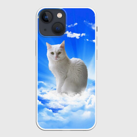 Чехол для iPhone 13 mini с принтом Кот в облаках ,  |  | animals | cat | kitty | ангел | белый кот | блики | взгляд кота | глаза кота | животные | киска | кот | котейка | котенок | котик | кошак | кошка | лучи | мордочка | небесный | небо | облака | пейзаж | питомец