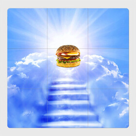 Магнитный плакат 3Х3 с принтом Райский бургер , Полимерный материал с магнитным слоем | 9 деталей размером 9*9 см | food | hamburger | hot dog | ангел | блики | булка | булочка | бургер | бутерброд | вкусняшки | гамбургер | еда | котлета | лестница | лучи | небесный | небо | обжора | облака | пейзаж | природа | рай | сендвич