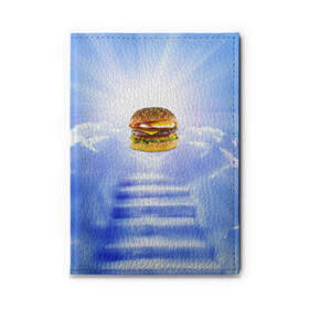 Обложка для автодокументов с принтом Райский бургер , натуральная кожа |  размер 19,9*13 см; внутри 4 больших “конверта” для документов и один маленький отдел — туда идеально встанут права | food | hamburger | hot dog | ангел | блики | булка | булочка | бургер | бутерброд | вкусняшки | гамбургер | еда | котлета | лестница | лучи | небесный | небо | обжора | облака | пейзаж | природа | рай | сендвич