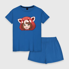 Женская пижама с шортиками хлопок с принтом Девочка-панда , 100% хлопок | футболка прямого кроя, шорты свободные с широкой мягкой резинкой | аниме | девочка | красная панда | неко | панда | улыюка