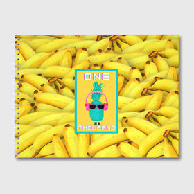 Альбом для рисования с принтом Ананас и бананы , 100% бумага
 | матовая бумага, плотность 200 мг. | Тематика изображения на принте: 3d | ананас | бананы | бирюзовый | единственный | желтый | надпись | наушники | один | один на тысячу | одна на тысячу | очки | полная запечатка | розовый | самовыражение