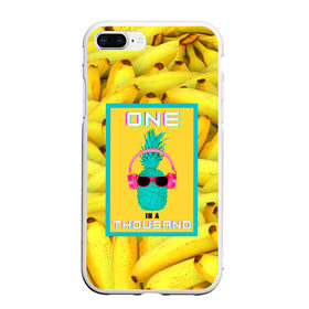 Чехол для iPhone 7Plus/8 Plus матовый с принтом Ананас и бананы , Силикон | Область печати: задняя сторона чехла, без боковых панелей | Тематика изображения на принте: 3d | ананас | бананы | бирюзовый | единственный | желтый | надпись | наушники | один | один на тысячу | одна на тысячу | очки | полная запечатка | розовый | самовыражение