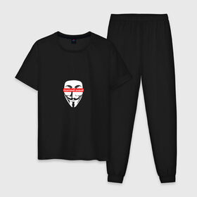 Мужская пижама хлопок с принтом Ёкарный бабай , 100% хлопок | брюки и футболка прямого кроя, без карманов, на брюках мягкая резинка на поясе и по низу штанин
 | mem | анонимус | вендетта | ёкарный бабай | интернет прикол | маска гай фокс | мем | юмор