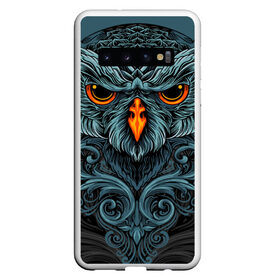 Чехол для Samsung Galaxy S10 с принтом Ornament Owl , Силикон | Область печати: задняя сторона чехла, без боковых панелей | арт | глаза | животные | обложка | орнамент | перья | птица | рисунок | рок | сова | татуировки