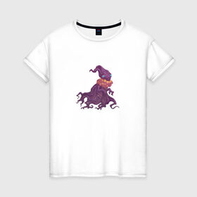 Женская футболка хлопок с принтом Волшебное дерево , 100% хлопок | прямой крой, круглый вырез горловины, длина до линии бедер, слегка спущенное плечо | дерево | животные | корни | листья | магия | осьминог