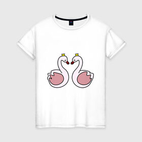 Женская футболка хлопок с принтом Лебедушки , 100% хлопок | прямой крой, круглый вырез горловины, длина до линии бедер, слегка спущенное плечо | брак | лебеди | лебедь | любить | любовь | сердца