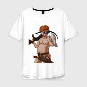 Мужская футболка хлопок Oversize с принтом Меткий стрелок , 100% хлопок | свободный крой, круглый ворот, “спинка” длиннее передней части | купидон | любовь