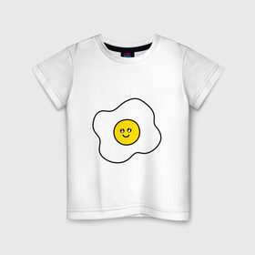Детская футболка хлопок с принтом Яичница) , 100% хлопок | круглый вырез горловины, полуприлегающий силуэт, длина до линии бедер | белок | еда | жаренное яйцо | желток | завтрак | обед | ужин | яйцо