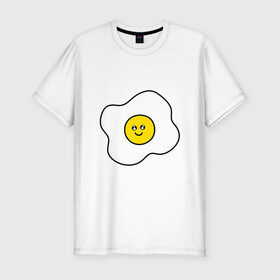 Мужская футболка хлопок Slim с принтом Яичница) , 92% хлопок, 8% лайкра | приталенный силуэт, круглый вырез ворота, длина до линии бедра, короткий рукав | белок | еда | жаренное яйцо | желток | завтрак | обед | ужин | яйцо