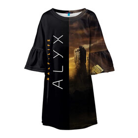 Детское платье 3D с принтом Half-Life Alyx , 100% полиэстер | прямой силуэт, чуть расширенный к низу. Круглая горловина, на рукавах — воланы | half life | half life alyx | аликс | апокалипсис | город | игра | игроман | компьютерная | подарок | пост апокалипсис | халф лайф | шутер