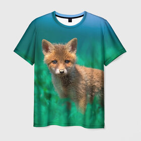Мужская футболка 3D с принтом маленький лисенок , 100% полиэфир | прямой крой, круглый вырез горловины, длина до линии бедер | fox | foxy | животное | звери | лиса | лисенок | лисичка | милая | рыжая | фокс