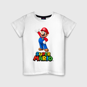 Детская футболка хлопок с принтом Super Mario , 100% хлопок | круглый вырез горловины, полуприлегающий силуэт, длина до линии бедер | видеоигра | игра | марио | персонаж