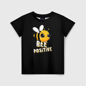 Детская футболка 3D с принтом ПЧЁЛКА , 100% гипоаллергенный полиэфир | прямой крой, круглый вырез горловины, длина до линии бедер, чуть спущенное плечо, ткань немного тянется | bee | cute | inscription | positive | striped | wasp | бее | милота | надпись | насекомое | оса | позитив | полосатая | пчела | пчелка